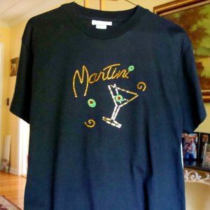 Black "Martini" Rhinestone top - t-shirt style - size Small - New with tag